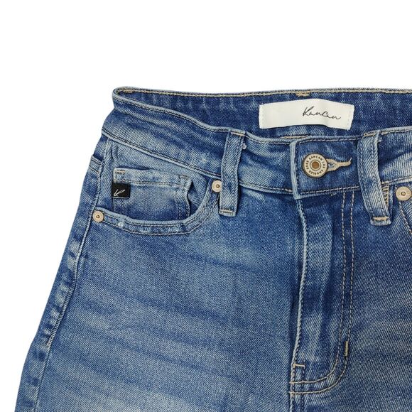 Kancan Sultana Slim Women's 1/24 Distressed Mid Rise Stretch Blue Denim Jeans - Picture 7 of 14